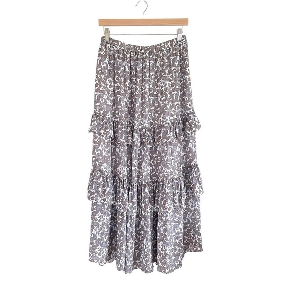 NWT Intermix Odette Tiered Ruffle Paisley Voile Midi Maxi Skirt Medium - Picture 5 of 13